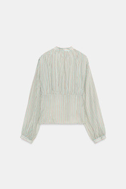 CAMISA RAYAS CINTURA ENTALLADA / blanco/turquesa - Zara фото 7