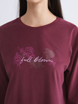 Petite Bisiklet Yaka Bask?l? Kad?n Gecelik