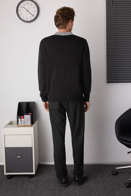 Siyah Regular Polo Yaka Renk Bloklu Kazak TMNAW26KZ00008 - Trendyolmilla фото 7