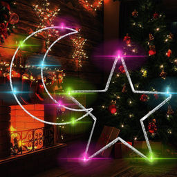 Гирлянда штора Роса -светлячкиЗвезда и луна  разноцветное свечение ,7 режимов свечения ,8 фигур, 3х0.75м , - Family фото 2