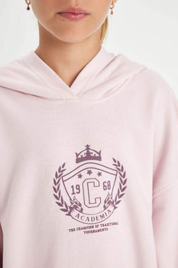 Толстовка широкого кроя с капюшоном и вышивкой для девочек - Defacto фото 4