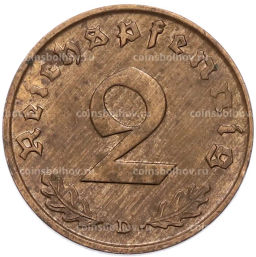 Монета 2 рейхспфеннига 1937 года D Германия