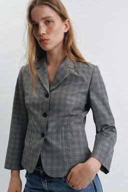 BLAZER CUADROS ZW COLLECTION / Negro / Crudo