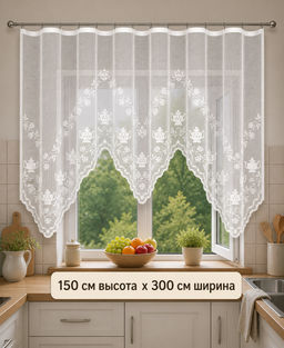 Готовые шторы арт. 245350/150,ЧАЙНИЧКИ, 150 см высота х 300 см ширина, кремовая, на универсальной ленте