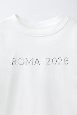 CAMISETA TEXTO STRASS / Blanco - Zara фото 3