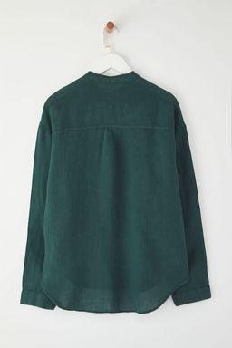 Trendyolmilla Petrol Yesili %100 Keten Oversize Gomlek TWOSS25GO00131 фото 6