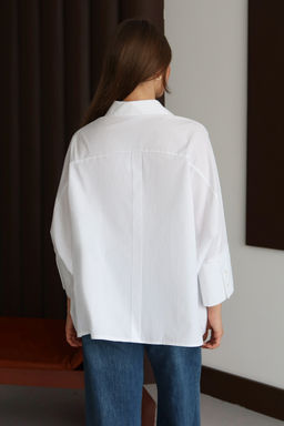 Beyaz Genis Mansetli Oversize Dokuma Gomlek TWOAW26GO00130 - Trendyolmilla фото 4