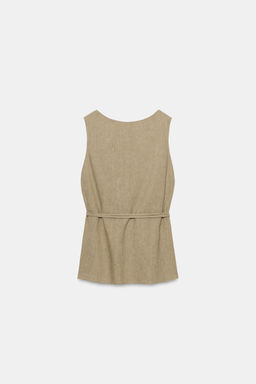 TOP CON LINO CINTUR?N ZW COLLECTION / Khaki - Zara фото 4