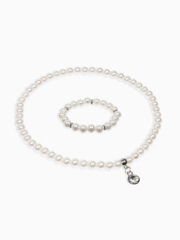 Цена за 2 шт. Набор детский «Выбражулька» 2 предмета: бусы, браслет d=6 см. жемчуг, белый в серебре