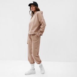 Костюм спортивный спортивный женский: толстовка, брюки, MIST, размер 40-42, бежевый