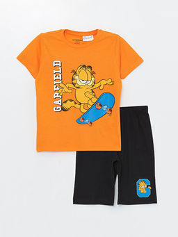 Bisiklet Yaka Garfield Bask?l? K?sa Kollu Erkek ?ocuk ?ortlu Pijama Tak?m?