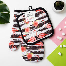 Кухонный набор Доляна Фламинго: прихватка 16х16 см, варежка 25х16 см, 100% п/э  фото 2