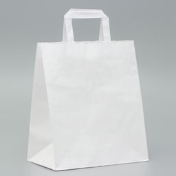 Цена за 25 шт. Пакет крафт без печати, белый, плоская ручка 24×14×24 см