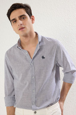 TRENDYOL MAN Lacivert Regular Fit Flaml? Cizgili Nak?sl? S?k Gomlek TMNSS25GO00034 - Trendyolmilla фото 2