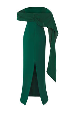 TRENDYOLMILLA Ac?k Mavi Carmen Yaka Dokuma Uzun S?k Abiye Elbise TPRSS25AE00115 фото 10