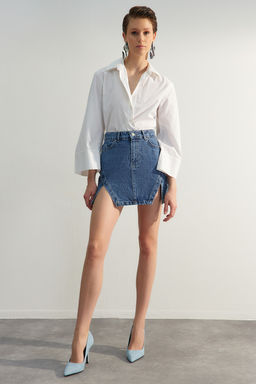 TRENDYOLMILLA Limited Edition Mavi More Sustainable Y?rtmacl? Mini Denim Etek TWOSS23ET00347 фото 3