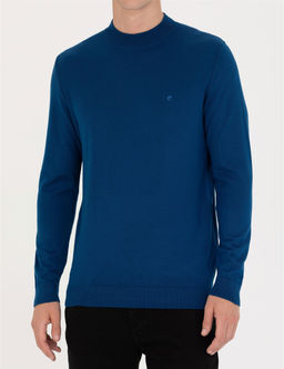 _ndigo Regular Fit Bato Yaka Y_n Kar___ml_ Basic Triko Kazak
