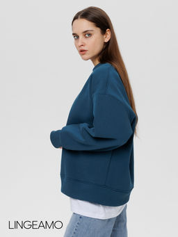 Женский свитшот оверсайз из футера с начесом Lingeamo темно-бирюзовый ВК-23 (23)  фото 12