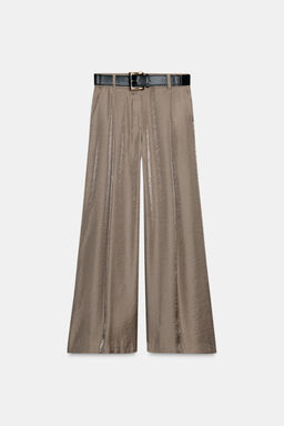 WIDE SATIN TROUSERS WITH BELT - Zara фото 7