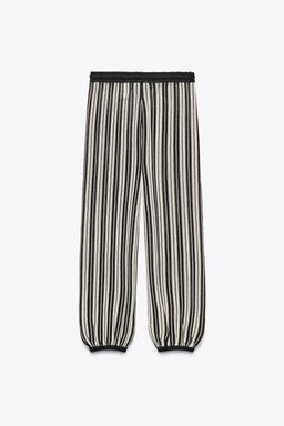 STRIPED CUFFED HEM LINEN BLEND TROUSERS - Zara фото 15