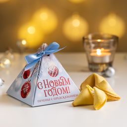 Печенье с предсказаниями С новым годом (красные шары на белом) 3 шт