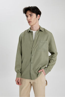 Рубашка из тенселя с длинным рукавом стандартного кроя - Defacto фото 3