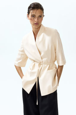Blazer de manga corta en mezcla de lino - H&m фото 6