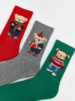 Ay? Teddy Bask?l? Erkek Soket ?orap 3l?