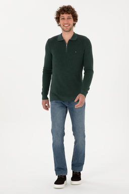 Erkek Regular Fit Fermuarl_ Koyu Ye_il Basic Kazak - U.s. polo assn фото 4