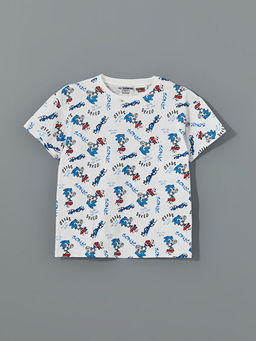 Bisiklet Yaka Sonic Bask?l? Erkek ?ocuk ?ortlu Pijama Tak?m?