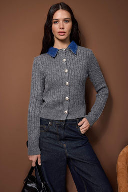 Antrasit Denim Garnili Sac Orgu Triko H?rka TWOAW26HI00286