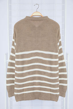 TRENDYOL MAN Vizon Casual Oversize Polo Yaka Cizgili Triko Kazak TMNAW24KZ00018 - Trendyolmilla фото 25