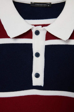 Lacivert-Bordo Premium/_zel _plik Polo Yaka Triko Kazak Kazak TMNAW27KZ00012 - Trendyolmilla фото 2