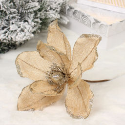 Цена за 2шт. Украшение новогоднее "Пуансеттия - Сказочный вечер" 20 см, Шампань