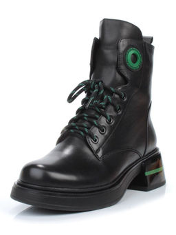 01-P514-4 BLACK/GREEN Ботинки демисезонные женские (натуральная кожа, байка)