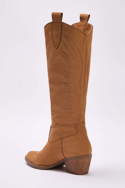 Trendyolmilla Shoes Vizon Islemeli Blok Topuklu Suet Kad?n Kovboy Cizme TAKAW25CZ00016 фото 4