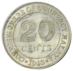 20 центов 1943 года Малайя