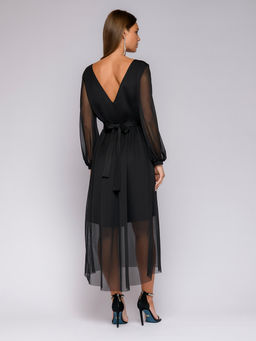 Платье черное длины макси с объемными рукавами и вырезом на спинке - 1001dress фото 3