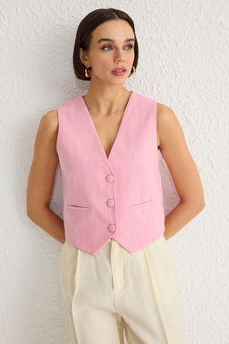 TRENDYOLMILLA Ac?k Pembe Regular Cizgili Pamuk Keten Crop Dokuma Yelek TWOSS24YE00025 фото 19