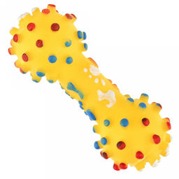 Игрушка для собаки "Гантеля" 11,5х4х4см, с пищалкой, ПВХ, фактурная, цвета микс (ярко-розовый, зеленый, желтый), "Пэт тойс (Pet toys)" (Китай)