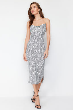 Ekru Degaje Yaka Saten Maxi Dokuma Elbise TWOSS24EL00236 - Trendyolmilla фото 2