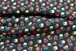 Штапель Премиум Цветные тюльпанчики на темно-зеленом, ш.1.43м, вискоза-100%, 120гр/м.кв - Купава фото 4