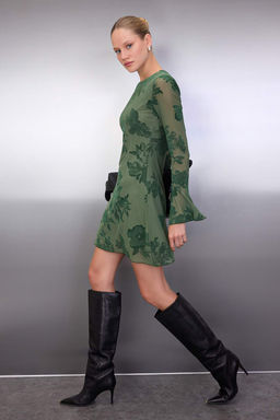 Cok Renkli Flok Bask?l? Bodycon Mini Tul Flare Kollu Astarl? Esnek Orme Elbise TWOAW26EL00029 - Trendyolmilla фото 7