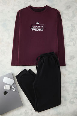TRENDYOL MAN Bordo Regular Fit Bask?l? Pijama Tak?m? TMNAW22PT0759