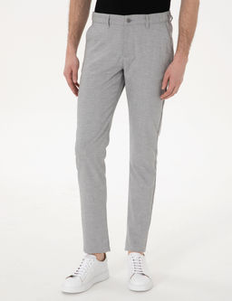 Gri Slim Fit Beli Lastikli _izgili Kanvas Pantolon