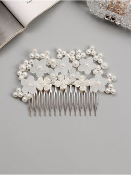 Гребень для волос QF «Эмилия», цветы ассорти шарики, 10×7 см, белый