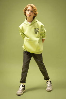 Толстовка оверсайз с капюшоном и принтом для мальчиков - Defacto фото 4