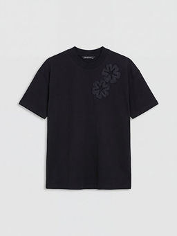 Bisiklet Yaka ?i?ek ??lemeli Bluz