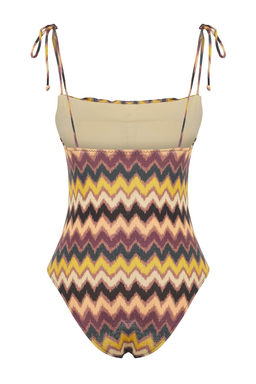 Trendyolmilla Etnik Desenli Kare Yaka Drapeli Simli Regular Mayo TBESS25MA00108  фото 7