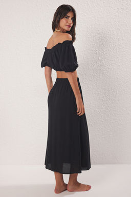 Plaj Giyim Siyah Dokuma Midi Yuksek Bel Bluz-Etek Tak?m TBESS25AU00080 - Trendyolmilla фото 4